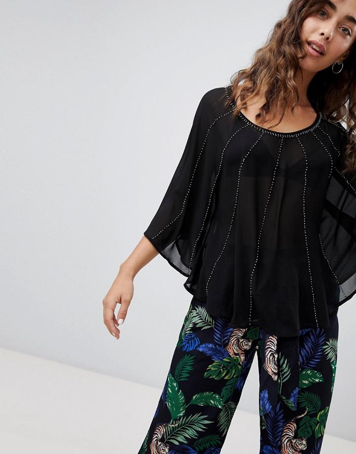 Qed London Chiffon Top - Blue
