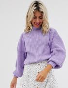 Asos Design Chunky Rib Sweater With Volume Sleeve-red