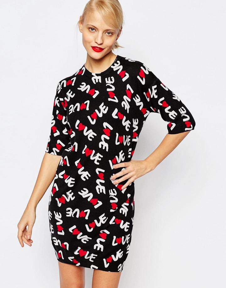 Love Moschino Love Print Knitted Sweater Dress - Black