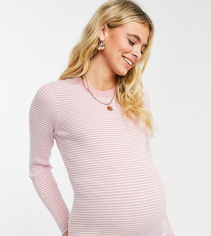 Pieces Maternity Ribbed Sweater In Pink Stripe-multi