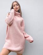 In The Style X Billie Faiers Oversized Roll Neck Knitted Sweater Dress In Pink