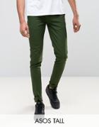 Asos Tall Super Skinny Smart Pants In Dark Green - Green