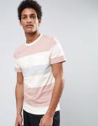 Selected Homme T-shirt With Block Stripe - Pink