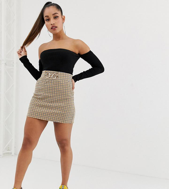 Asos Design Petite Exclusive Yellow Check Mini Skirt With Gold Trim-multi