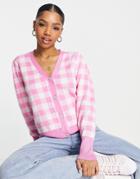 Qed London Cardigan In Pink Gingham