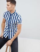 Asos Design Skinny Stripe Shirt In Blue - White