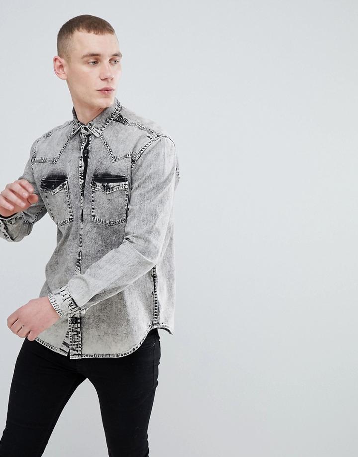Asos Oversized Denim Shirt In Mono Wash - Black