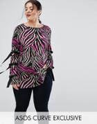 Asos Curve Tunic Top In Abstract Print With D Rings - Multi