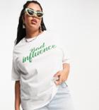 Asos Design Curve T-shirt With Bad Influence In White