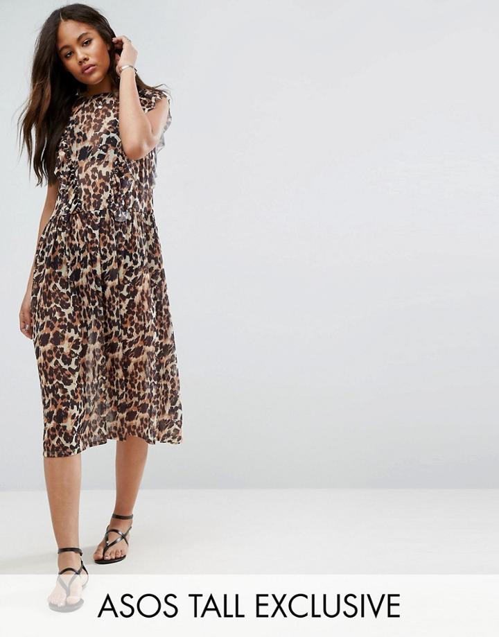 Asos Tall Animal Smock Mesh Dress - Brown