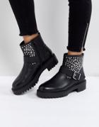 Asos Apt Studded Biker Boots - Black