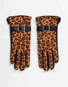 Barney's Originals Real Leather Gloves In Black And Leopard Print