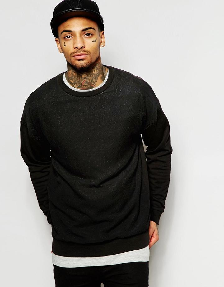 Asos Oversized Sweatshirt With Embossed Snake Print - Black