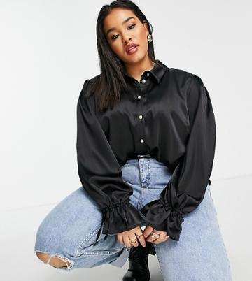 River Island Plus Satin Shirt In Black