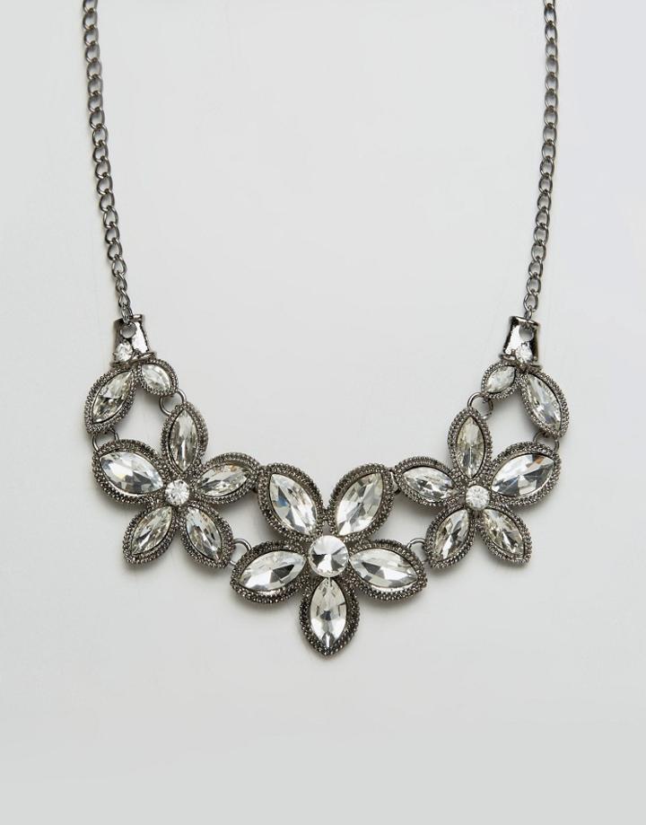 Ruby Rocks Floral Jewelled Necklace - Silver