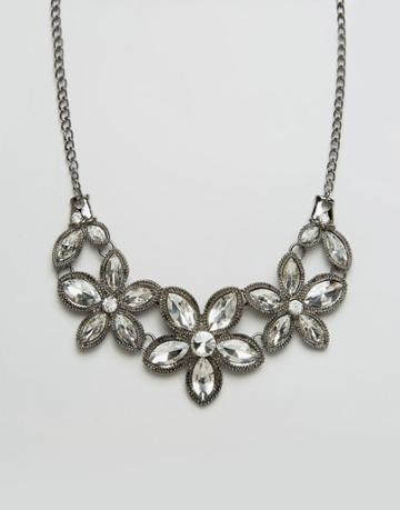Ruby Rocks Floral Jewelled Necklace - Silver