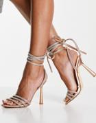 Truffle Collection Embellished Tie Leg Heeled Sandals In Rose Gold
