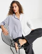 Only Mixed Stripe Oversized Shirt In White & Blue