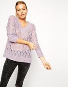 Asos Premium Sweater With Deep V In Ladder Stitch With Mohair - Lilac