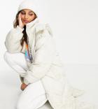 Topshop Petite Longline Reversible Puffer Coat With Hood In Cream-white