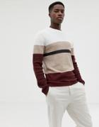 Selected Homme Knitted Sweater With Block Stripes-red