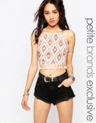 Tiger Mist Petite Geo-tribal Print Halterneck Top With Crochet Trim - Multi