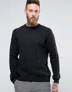 Asos Cable Sweater In Wool Mix - Black
