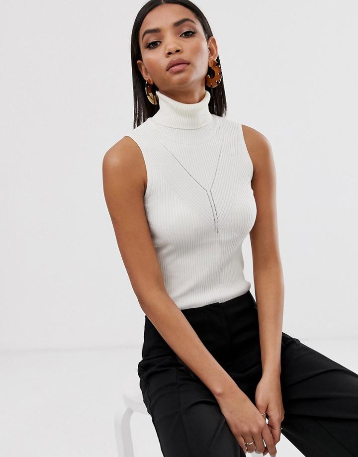 River Island Sleeveless Roll Neck Sweater In Cream