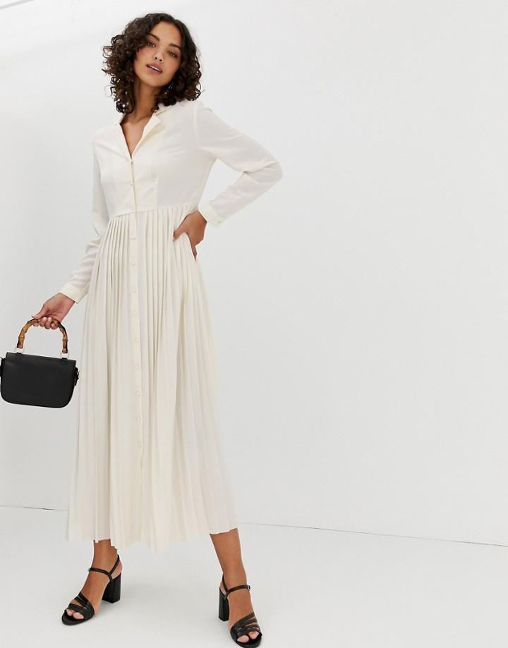 Selected Femme Pleated Maxi Dress - Beige