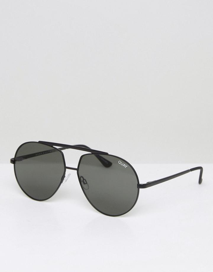 Quay Australia Aviator Sunglasses In Black With White Mirror Lens - Black
