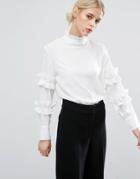 Zacro High Neck Blouse With Ruffles - White