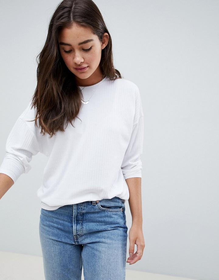 Asos Design Long Sleeve T-shirt With Batwing In White - White
