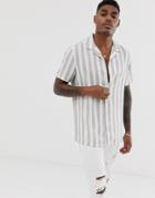 Asos Design Regular Fit Stripe Shirt In Gray And White - Gray