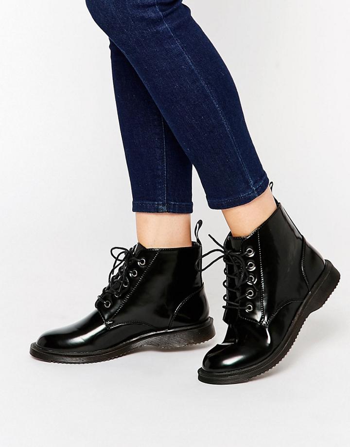 Truffle Collection Logan Lace Up Ankle Boots - Black Hi Shine Pu