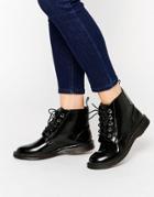 Truffle Collection Logan Lace Up Ankle Boots - Black Hi Shine Pu