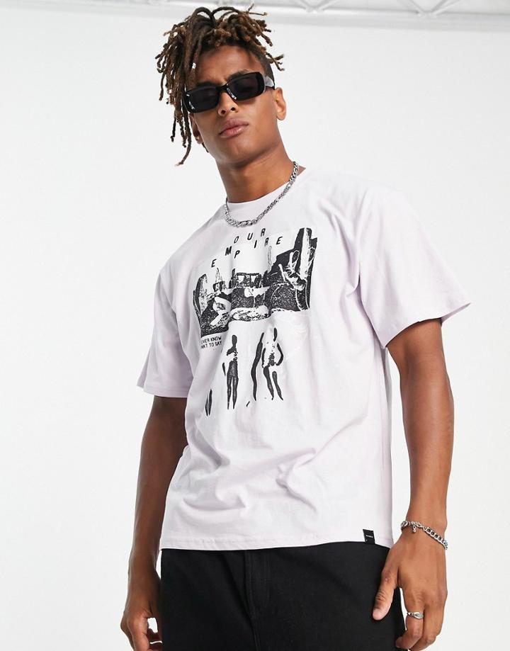 Pull & Bear Graphic Printed T-shirt In Lilac-purple