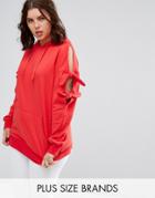Alice & You Longline Hoodie With Tie Detail Cold Shoulder - Red