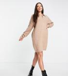 Asos Design Tall Knit Mini Dress With Open Collar In Camel-neutral