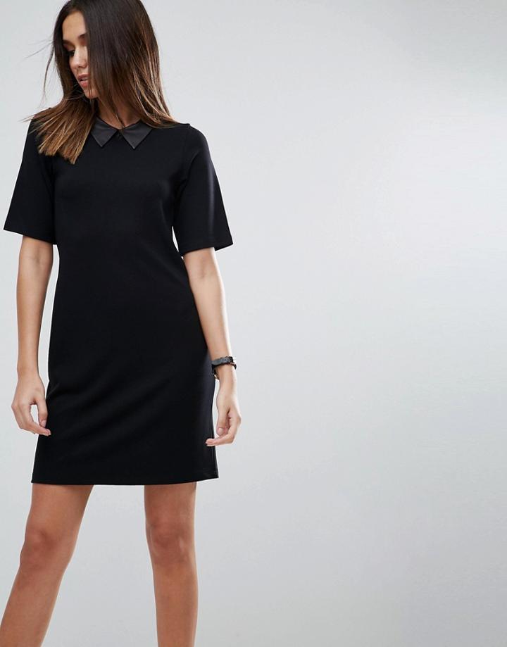 Asos T-shirt Mini Dress With Faux Leather Collar - Black
