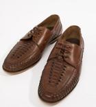 Asos Design Wide Fit Lace Up Woven Shoes In Tan Leather - Tan