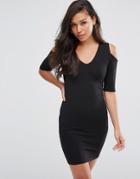 Asos Bodycon Dress With V Neck And Cold Shoulder - Black