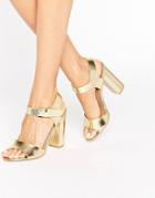 Raid Lin Gold Block Heeled Sandals - Gold