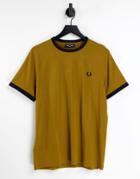 Fred Perry Ringer T-shirt In Tan/black-brown