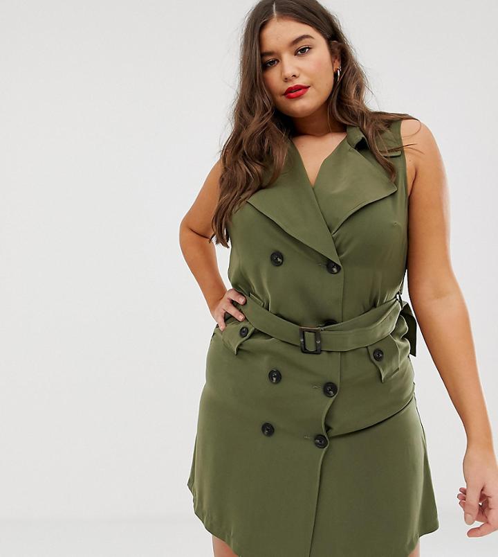 Vero Moda Curve Double Breasted Utility Blazer Dress - Green