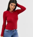 Asos Design Tall Crew Neck Sweater In Skinny Rib-red