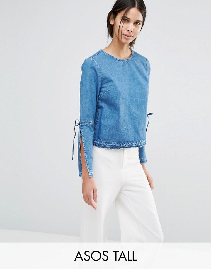 Asos Tall Denim T-shirt With Split Sleeve - Blue