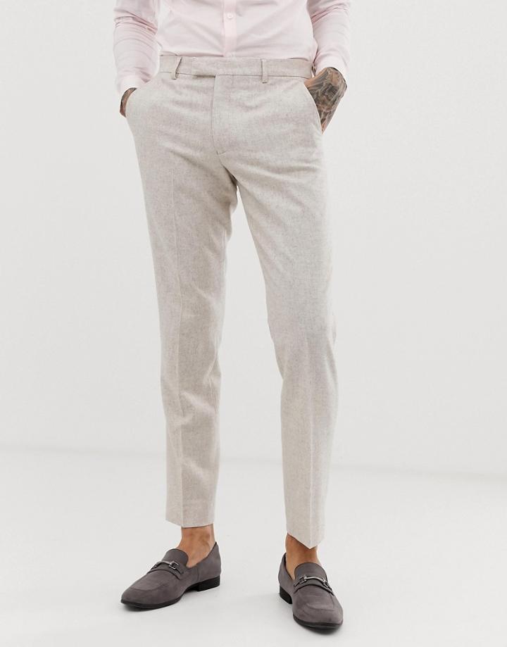 Harry Brown Wedding Wool Blend Slim Fit Summer Tweed Suit Pants-cream