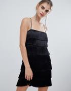Bershka Layered Fringe Mini Dress - Black