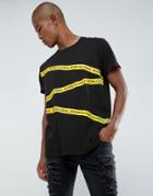 Night Addict Tape Logo T-shirt In Oversized Fit - Black
