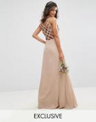 Maya Delicate Sequin Maxi Dress With Cross Back Detail - Pink